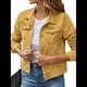 thumbnail image 1 of Chaquetas Vaqueras para Mujer, Básicas, de Larga, con Botones, Estilo Corto, A Amarillo L, 1 of 7