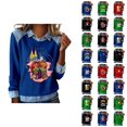 thumbnail image 1 of Mardi Gras Hauts à Manches Longues pour Femmes 2026 Mode Denim Patchwork Col à Revers Chandail en Molleton Graphique, 1 of 2