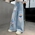 thumbnail image 4 of Gaexia School Uniform Girls's Bowknot Jeans Wide Leg Flare Cargo Jeans Boot Cut Bottom Denim Pants Baggy Blue Jeans For Girls, 4 of 4