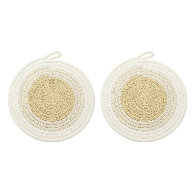 2Pcs Manteles Individuales Redondos Trenzados, 9.4" Manteles Tejidos para Mesa de Cocina con Gancho para Decoración de Granja (Beige)