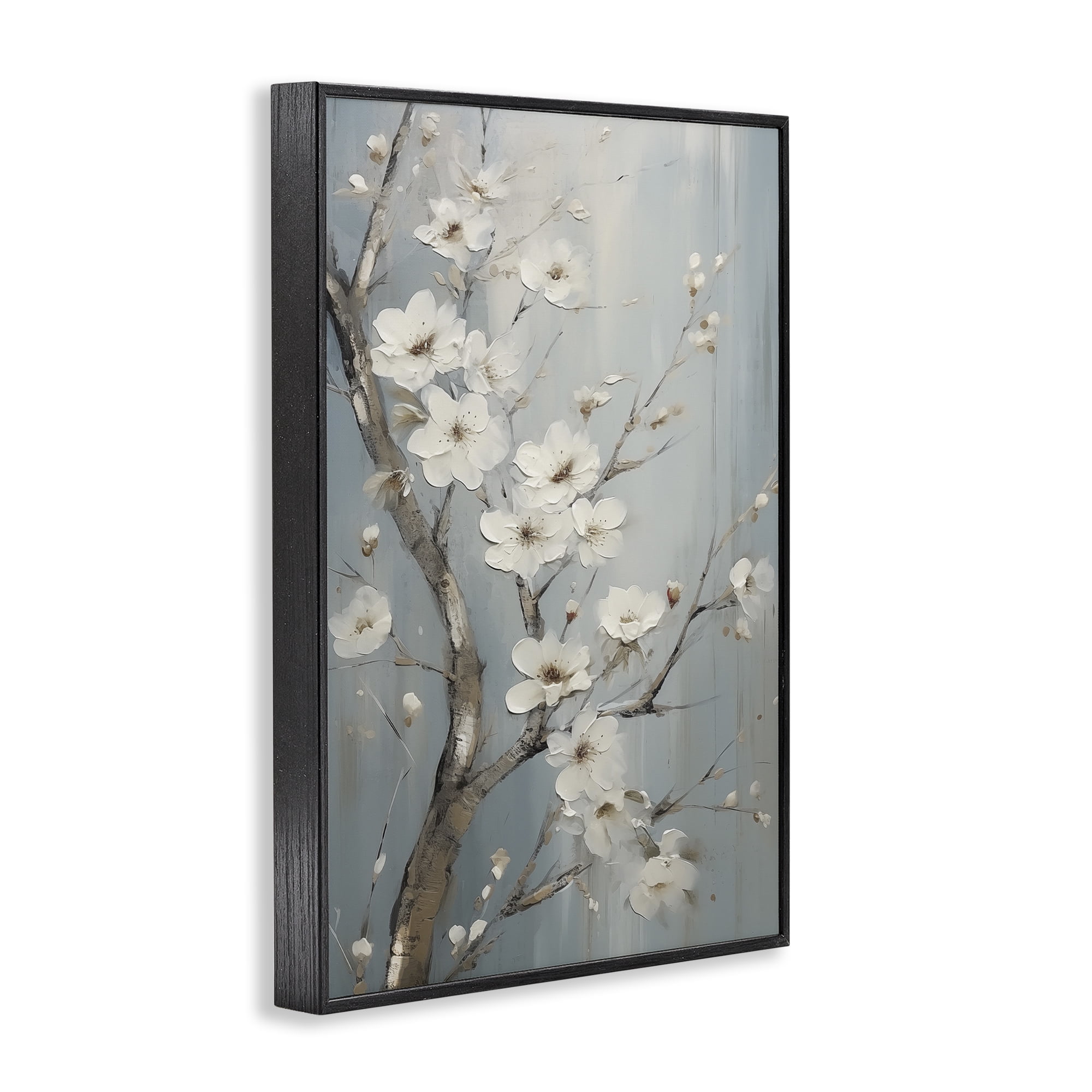 Stupell Industries White Cherry Blossoms Botanical & Floral Painting Black Framed Art Print Wall Art, 16 x 24
