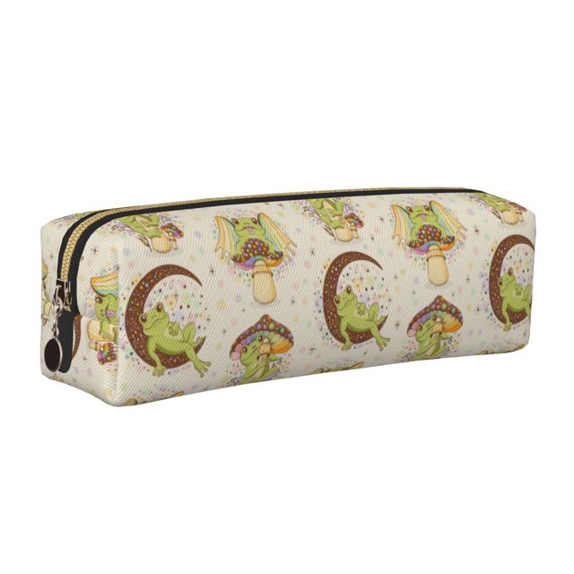Easygdp Frogs para Estuche de Lápices de Cuero, Estuche de Papelería de Cuero, Estuche de Gran Capacidad con Cremallera