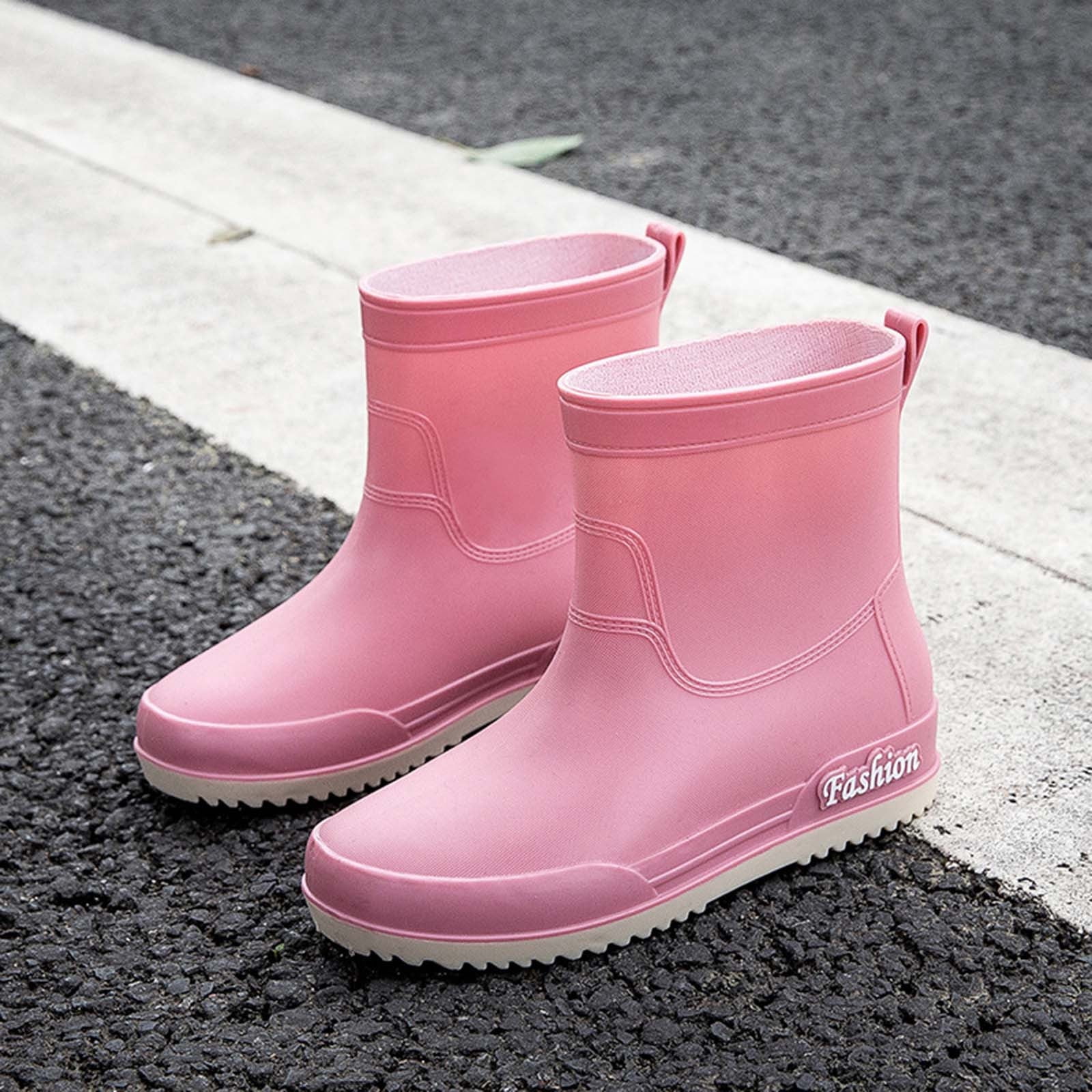 Tawop Slip On Shoes Women Water Shoes Slip Resistant Waterproof Boots Buckle Rain Shoes Pink Size 7