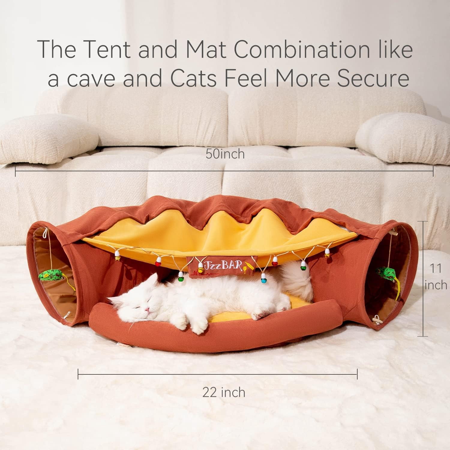 Cat Tunnel for Indoor Cats, Cat Tube with Collapsible Washable Cat Bed,Premium Cat Toy for Small Medium Large Cat.(Bar)
