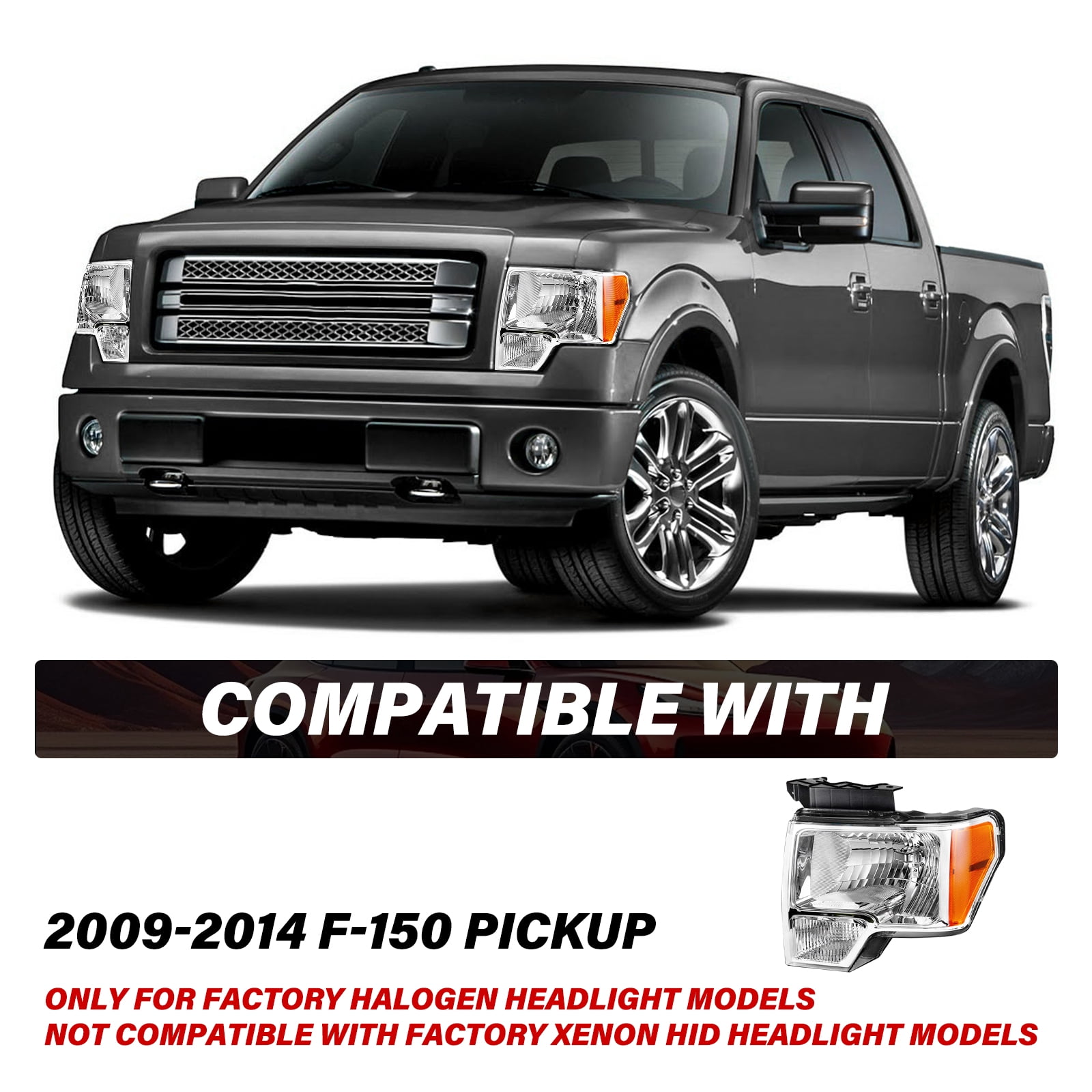 BRYGHT-For 2009 2010 2011 2012 2013 2014 Ford F-150 F150 Pickup Chrome Headlights Pair