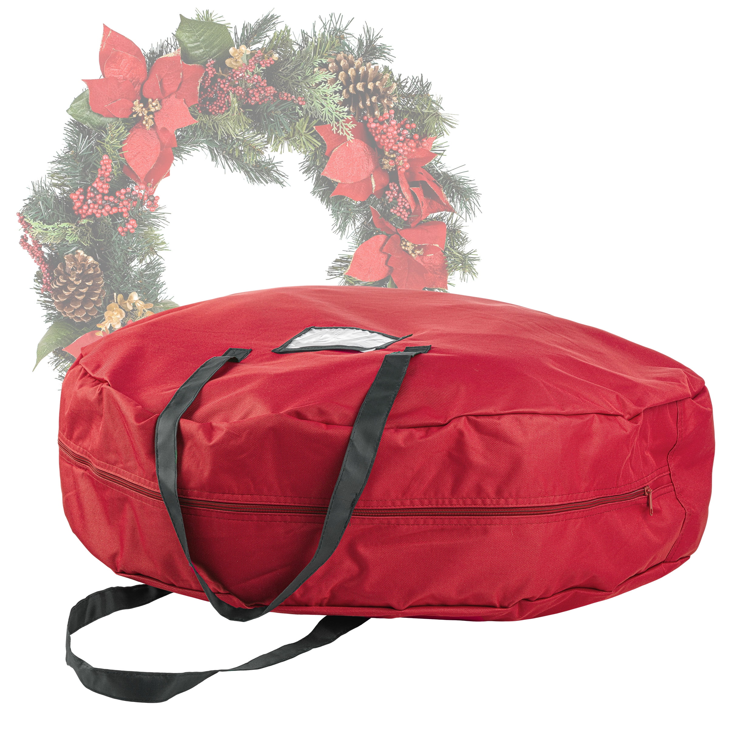 Tiny Tim Totes 30-inch Christmas Wreath Storage Bag with Carrying Handles, Red