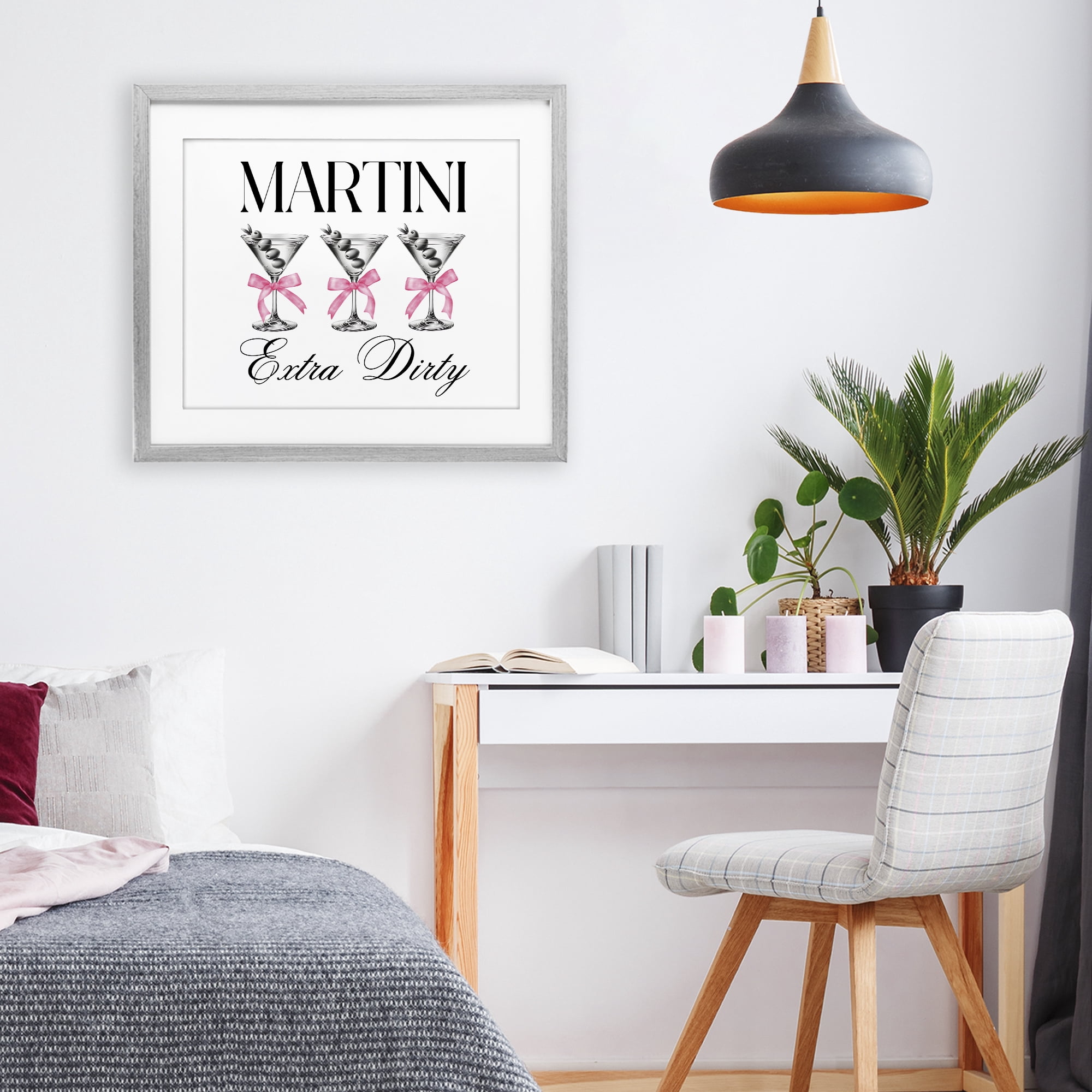 Stupell Industries Pink Ribbon Martini Trio Gray Framed Print Under Glass, design by Lettered and Lined