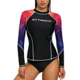 thumbnail image 1 of Women Long Sleeve Rash Guard Sun Protection Swim Surf Athletic Swimwear, 1 of 5