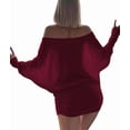 thumbnail image 3 of Women'S Off the Shoulder Dress Long Sleeve Batwing Mini Ruched Sheer Y2K Oversized Casual Streetwear Dress Wine Red XS, 3 of 7