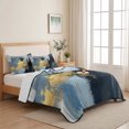 thumbnail image 5 of Full Quilt Set 78''x90'', Blue Black Yellow Oil Painting Lightweight Summer Bedspread Coverlet Set with 2 Pillow Shams, Modern Abstract Breathable All Season Quilt Bedding for Bedroom/Guest Room, 5 of 9