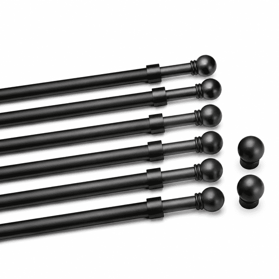 Curtain Rods for Windows 16 to 92 Inches, Curtain Rod Max Adjustable Length of 104 IN, 1" Diameter Drapery Rods Round Finials, Black, Pack of 1