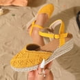thumbnail image 3 of Espadrilles for Women Woven Closed Toe Wedge Sandals Vintage Footbed Ankle Strap Slingback Heels Breathable Summer Dress Shoes Yellow Size 8, 3 of 6