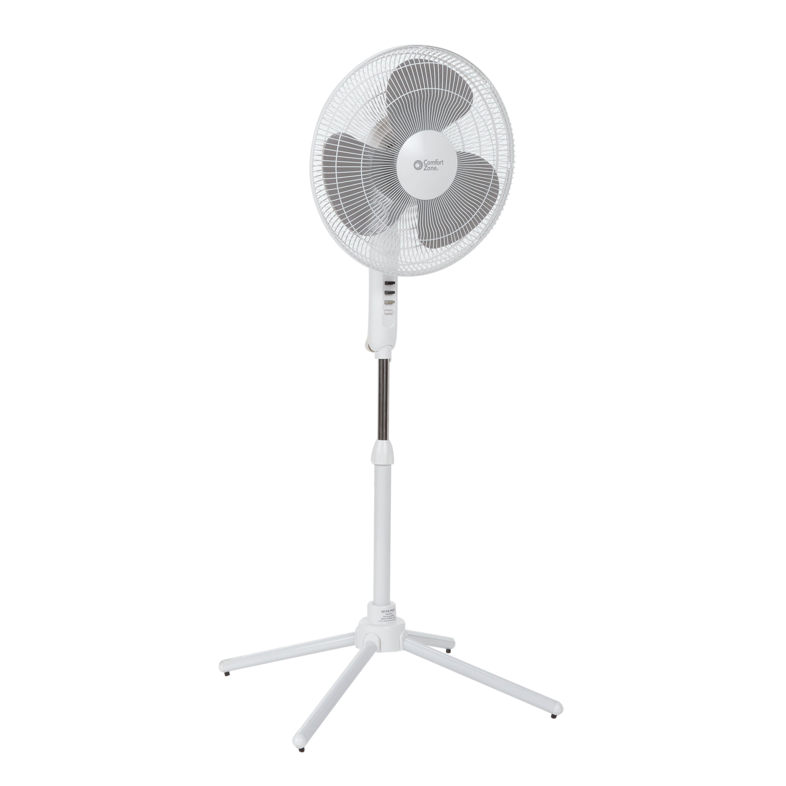 Comfort Zone 16 3 Speed Oscillating Pedestal Fan With Folding Base And Adjustable Height And Tilt White Walmart Com Walmart Com