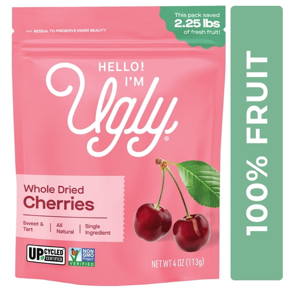 Hello! I'm Ugly Dried & Whole Cherries, No Sugar Added Snacks, Unsweetened Dried Fruit, 4 oz