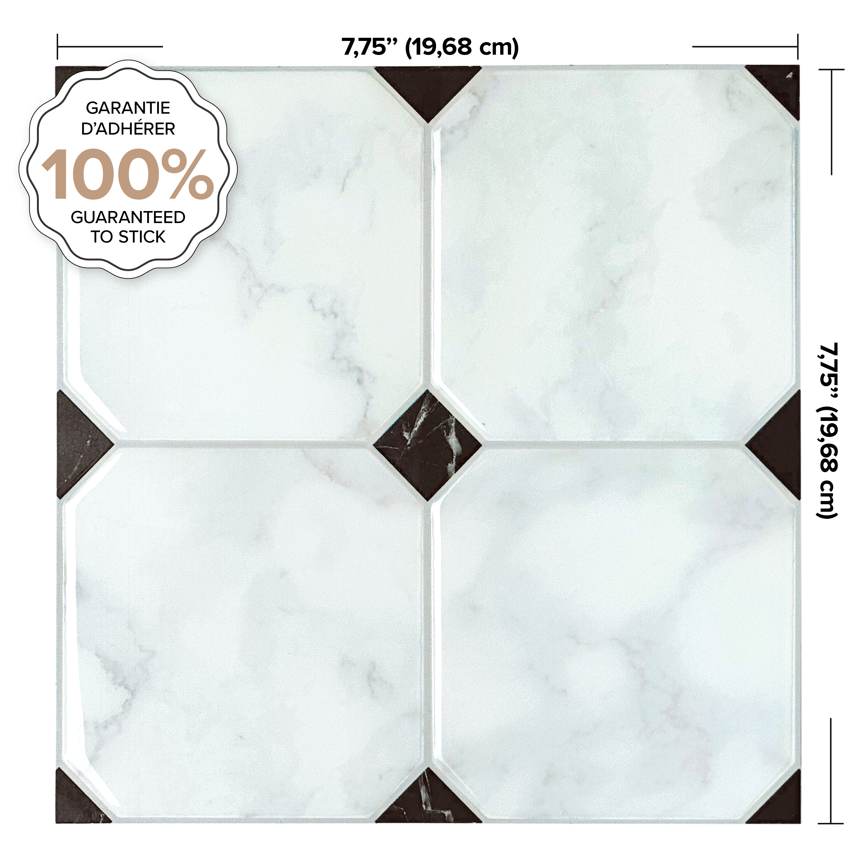 Smart Tiles Peel and Stick Backsplash, 5 Adhesive Tiles, Betera White/Grey/Black, 7.75"x7.75"