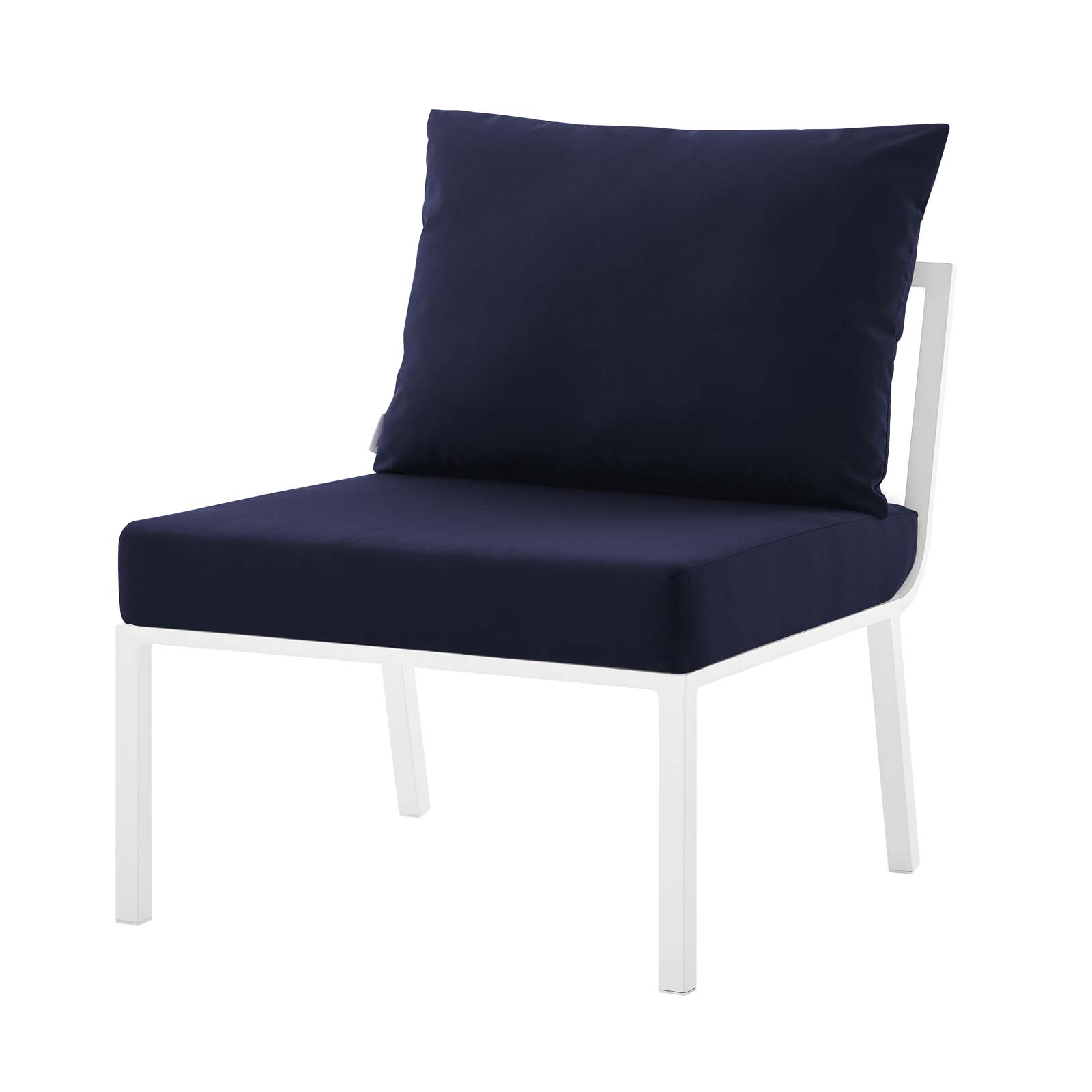 Lounge Sectional Sofa Chair Set, Aluminum, Metal, Steel, White Blue Navy, Modern Contemporary Urban Design, Outdoor Patio Balcony Cafe Bistro Garden Furniture Hotel Hospitality - image 3 of 10