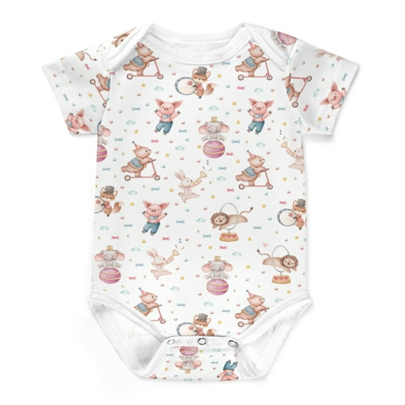 Watercolor Circus Animals Onesie Baby Bodysuit for Boy Girl Funny Fox Rabbit Elephant Lion Bear Pig Unisex Newborn Baby Short-Sleeve Rompers