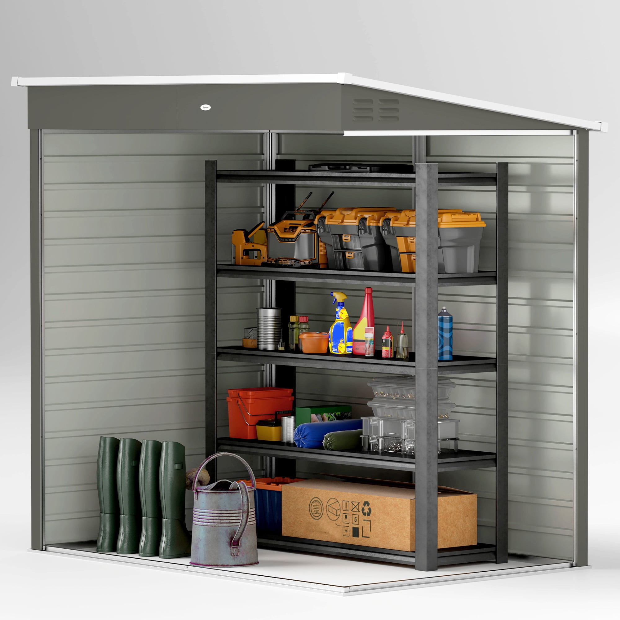Outsunny 6' x 4' Garden Storage Shed, Outdoor Metal Tool Shed with Lockable Door and Gloves for Backyard Garden Patio Lawn, Light Gray