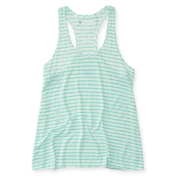 Aeropostale - Camiseta sin mangas con rayas transparentes para mujer, verde, extra pequeña