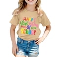 thumbnail image 1 of NINGMENG Hauts et T-Shirts pour Filles, Été, Rentrée Scolaire, Imprimé Lettre, Col Rond, Manches Courtes, Tee-Shirts Décontractés, Beige, 5-6 Ans, 1 of 4