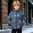 thumbnail image 6 of Spazoro Boys Padded Quilted Jacket with Pockets, Stand Collar Leaf Print Regular Fit Full Zip Elastic Cuffs Winter Outerwear Coat for Kids Navy Size 12-13, 6 of 9