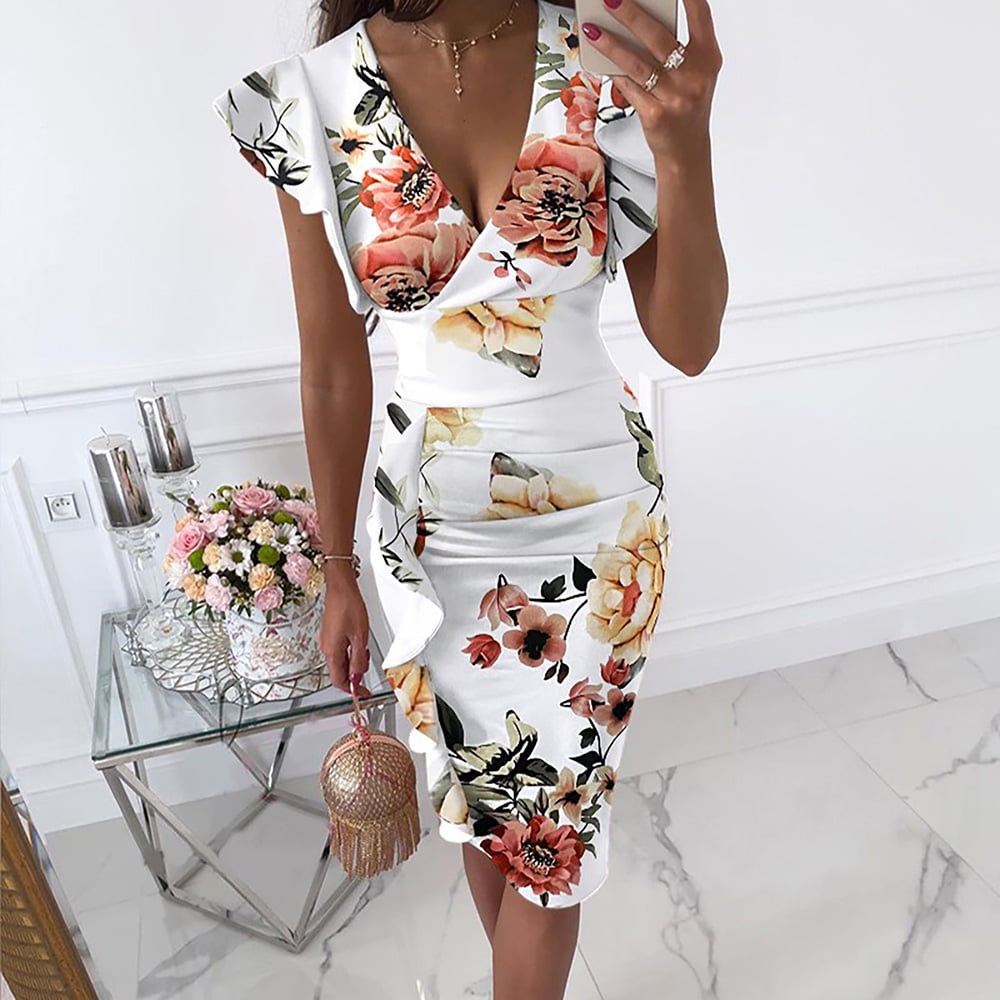 White floral bodycon dress on sale