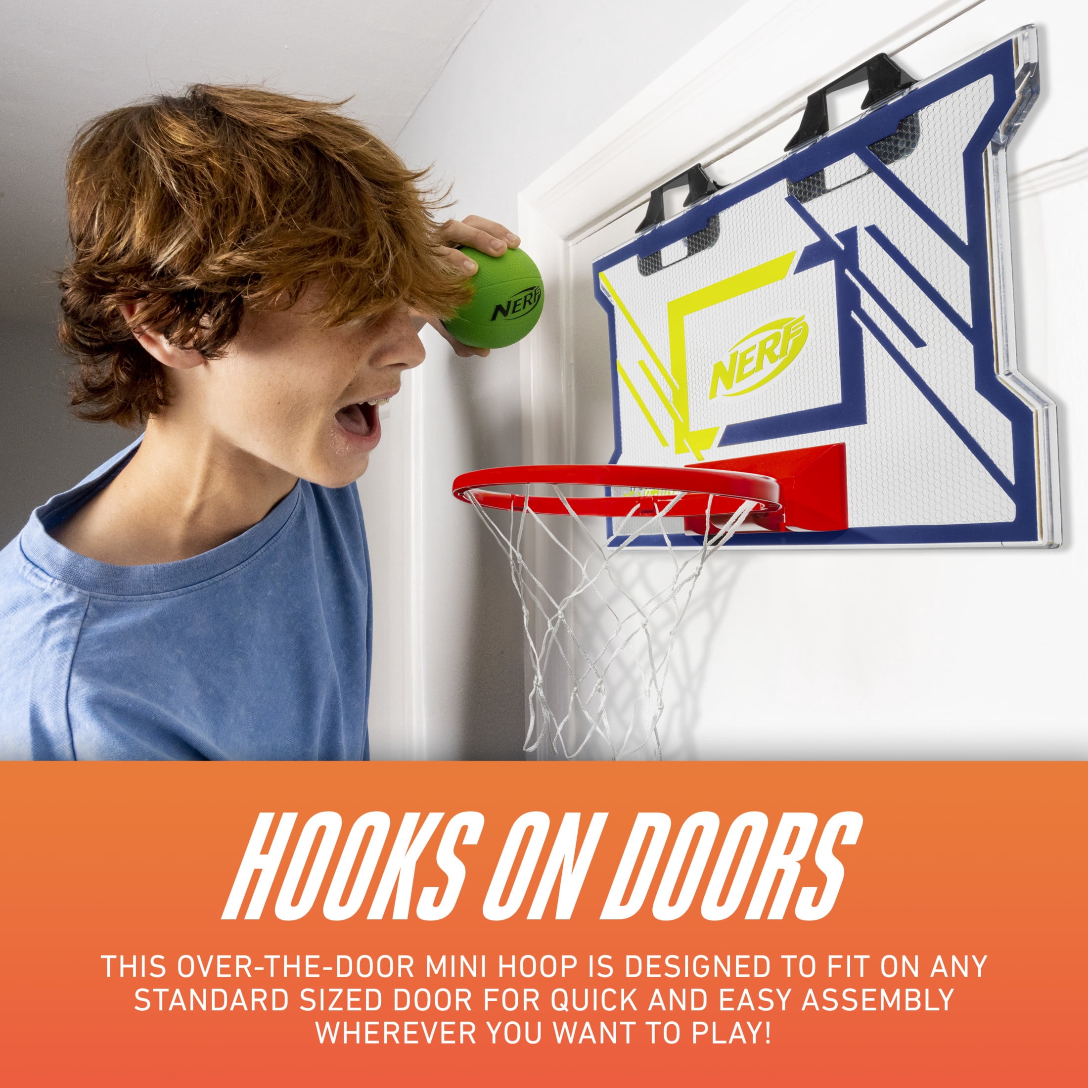 NERFOOP Elite Basketball Hoop Set - Over the Door Mini Hoop Set with NERF Foam Basketball - Perfect Bedroom + Office Accessory Hoop - Includes Foam Ball