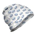 thumbnail image 1 of Spaceship Unisex Beanie, Flying Saucers and Stars, Hiking Outdoors, White and Pale Ceil Blue, by Ambesonne, 1 of 1