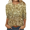 thumbnail image 1 of Besolor 3/4 Chemises Manches pour les Femmes 2024 Tops Scintillants de Mode pour les Femmes Casual Sortir Tunique Tee Tops Or 2, 1 of 5