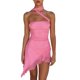 thumbnail image 1 of Mujer Halter Flor Mini Vestido Borlas Vestido Corto Irregular Sin Mangas Ruffle Hem Vestidos Nituyy Rosa, blanco, negro. Vestido ajustado para mujer, 1 of 5