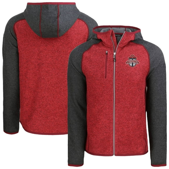 Men's-Cutter & Buck Heather Red Toronto FC Mainsail Raglan Full-Zip Hooded Jacket