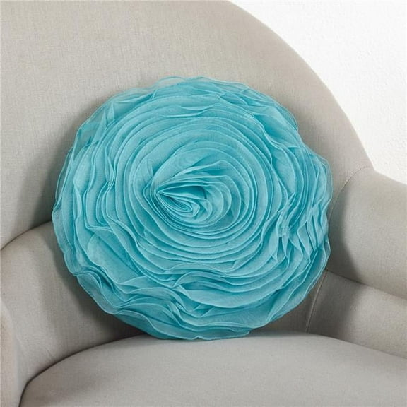 13 in. Rose Design Round Poly Filled Throw Pillow, Turquoise