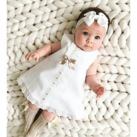 

Clearance!Infant Toddle Baby Girls Sleeveless Lace Ruffles Dress + Bow Headband Outfit Skirt Clothing