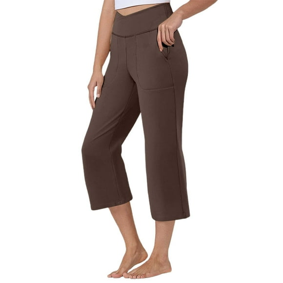 Women's Palazzo Pants Boho Floral Trousers Summer Beach Casual Yoga High Waist Solid Color Capri Hit Stretchy Slimming with Pockets Palazzo Pants Lounge Trousers