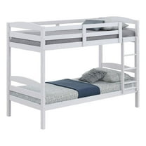 Sifa Twin Bunk Bed- Convenient Ladder- Arch Slat Design- White Solid Wood