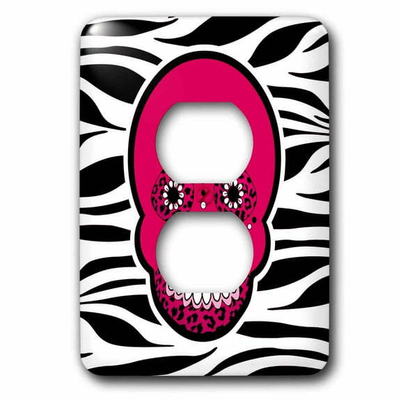 3dRose, Day of the Dead Skull - DÃa de los Muertos - Zebra and Leopard Animal Print - Pink, 2 plug outlet cover