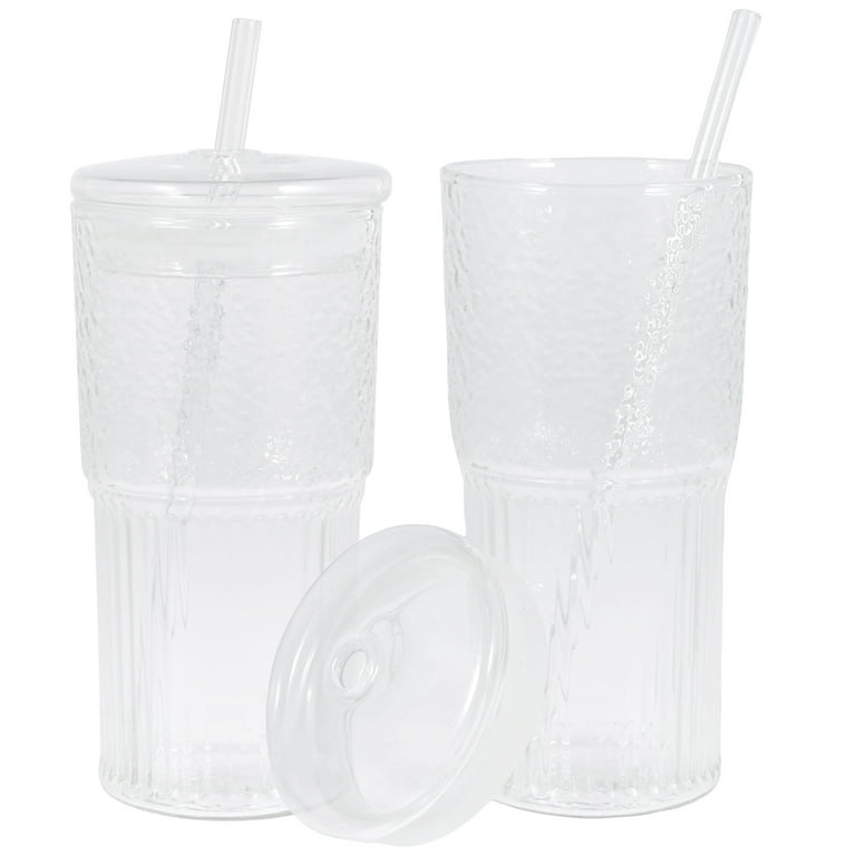 Porkus Glass Cups with Lids and Straws 4pcs Set, 20oz Glass Cups, Glass  Coffee Cups, Iced Coffee Cup, Cute Tumbler Cup