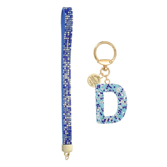 Initial Letter Keychain for Women, Rhinestone Alphabet D Key Chain Sparkly Keychain Charm with Heart for Backpack Handbag Car Key Accessories Lanyard, Blue