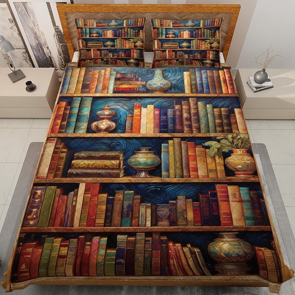 Lotusprinthandmade Vintage Bookshelf Quilt Bedding Set