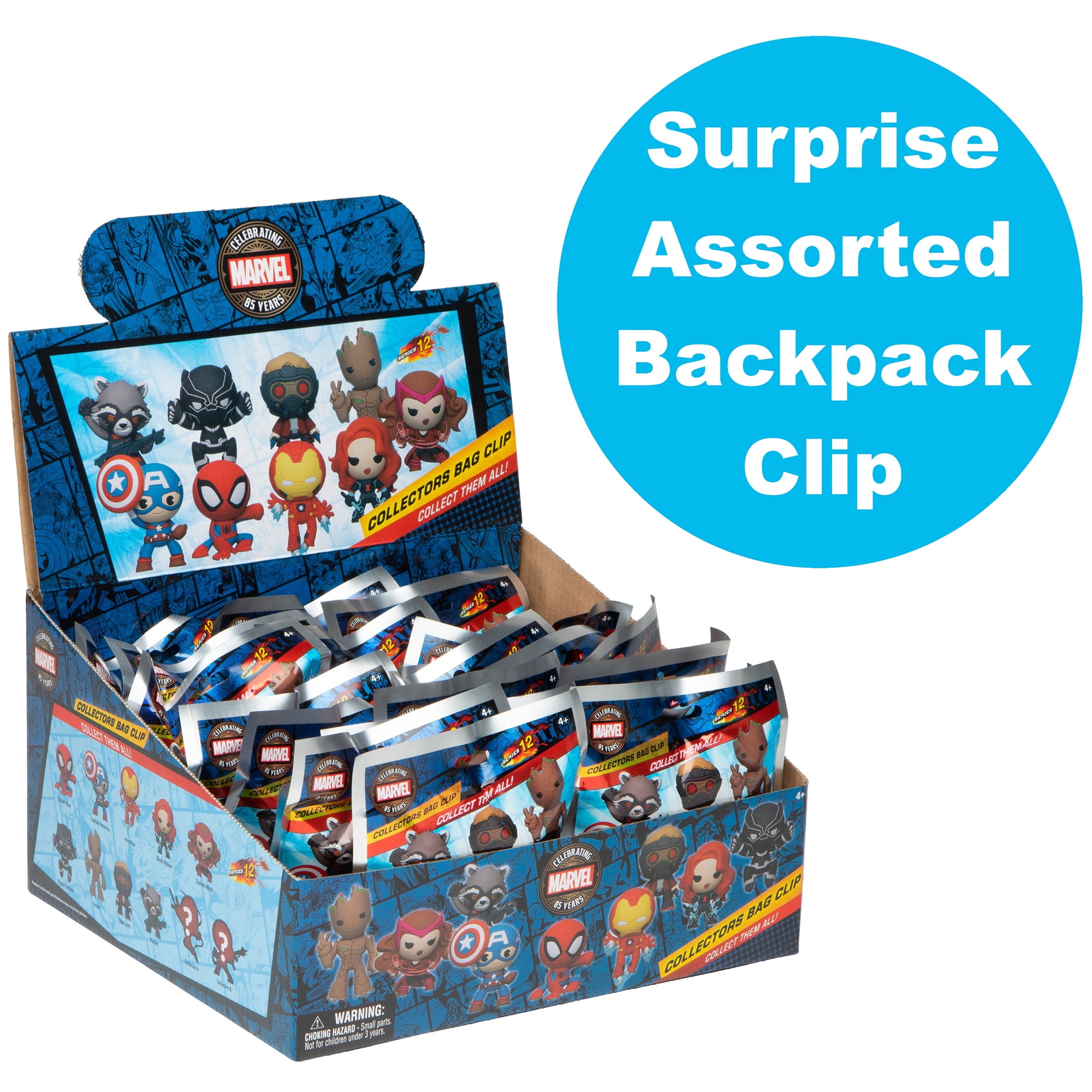 Disney: Backpack Clip Blind Bag - Marvel Comics - 3" Mystery Collectible Figure, 3D Sculpt Characters, Metal Clip & Chain, Surprise Asstd Licensed Toy