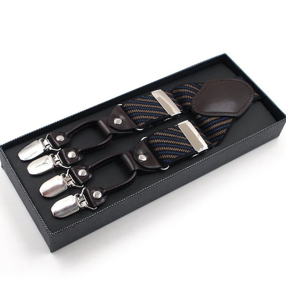 Sofullue Men Stripe Y-Shape Suspender With Non-Slip 6 Clips Elastic Adjustable Pant Brace