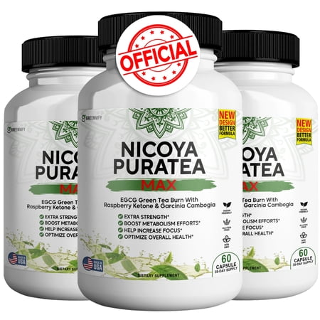 GREENVIFY Nicoya PuraTea Max – Green Tea Extract & Green Coffee Bean Supplement, Metabolism Support, Natural Energy & Antioxidants – 180 Capsules