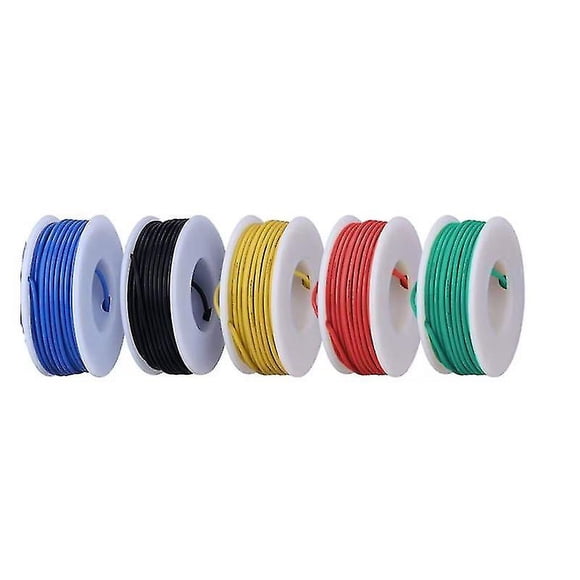 5-Color 24 AWG Super Flexible Silicone Insulated Tinned Copper Wire Kit - 8M Each (Total 40M), 40 Strands 0.08mm Conductors, 1.6mm OD, 600V, -60°C to 200°C Temperature Range for LED Lighting, RC