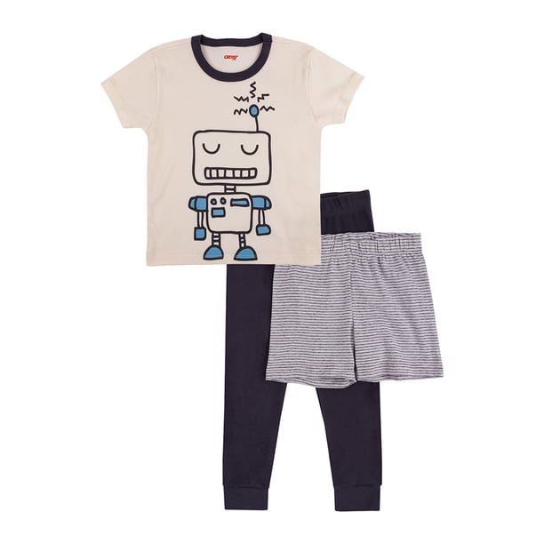 Set de Pijama 3 Piezas en Algodón Hipoalergénico, Playera Manga Corta, Camiseta y Bermuda Baby Creysi GRIS 14 AÑOS
