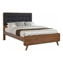 Pemberly Row Wood Eastern King Bed with Upholstered Headboard Dark Walnut