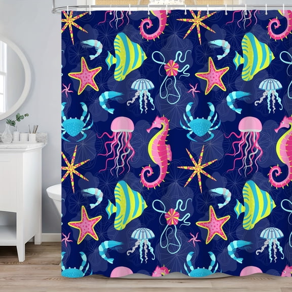MIZHONA Ocean Theme Kids Shower Curtain UnderSea Animals Fabric Shower Curtains for Bathroom 72x72 in