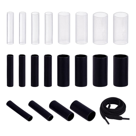 160 Pcs 8 Styles Plastic Heat Shrink Tubing Plastic Shoelace Ends Tips Shortening Repair Aglet Tips for Repairing and Shortening 0.79x0.16-0.33inch
