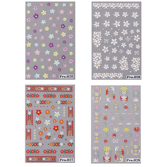 4pcs Flower Nail Art Sticker 5D Micro relief Nail Decal Spring Flower Nail sticker-Style:Style 2;