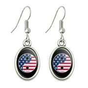 USA Patriotic Yin and Yang American Flag Novelty Dangling Drop Oval Charm Earrings