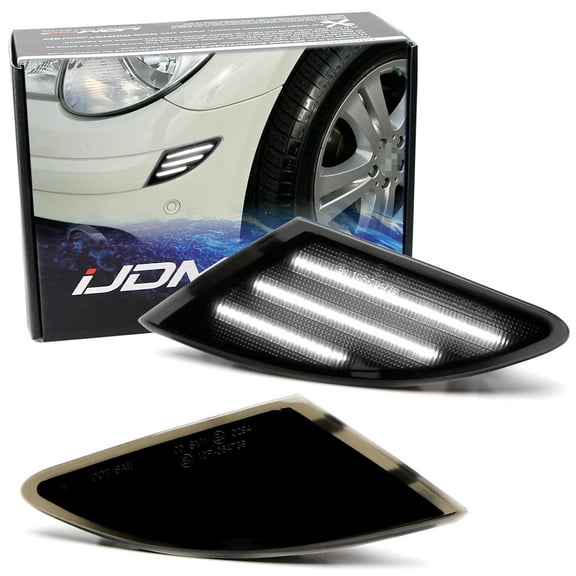 Black-Out Smoked Lens 36-SMD White Full LED Bumper Side Marker Lights For 2006-2010 Mercedes-Benz W251 R-Class, Replace OEM Amber Front Sidemarkers